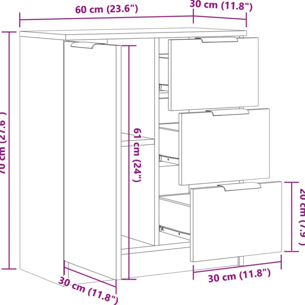 vidaXL Aparador de madera de ingeniería envejecida 60x30x70 cm Madera antigua Sale