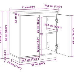 vidaXL Aparador LED con estante 71 x 34,5 x 75 cm Madera de ingeniería White New