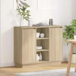 vidaXL Mesas-Aparador LED 90 x 32 x 75 cm Madera de ingeniería