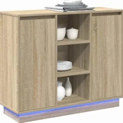 vidaXL Mesas-Aparador LED 90 x 32 x 75 cm Madera de ingeniería