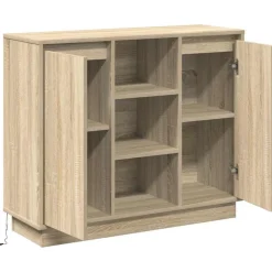 vidaXL Mesas-Aparador LED 90 x 32 x 75 cm Madera de ingeniería