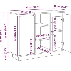 vidaXL Mesas-Aparador LED 90 x 32 x 75 cm Madera de ingeniería