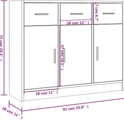 vidaXL Aparador madera de ingeniería 91x28x75 cm Gris sonoma Discount