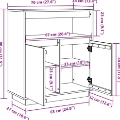 vidaXL Armarios Y Almacenamiento-Aparador Marrón cera 70 x 34 x 80 cm Madera de pino macizo
