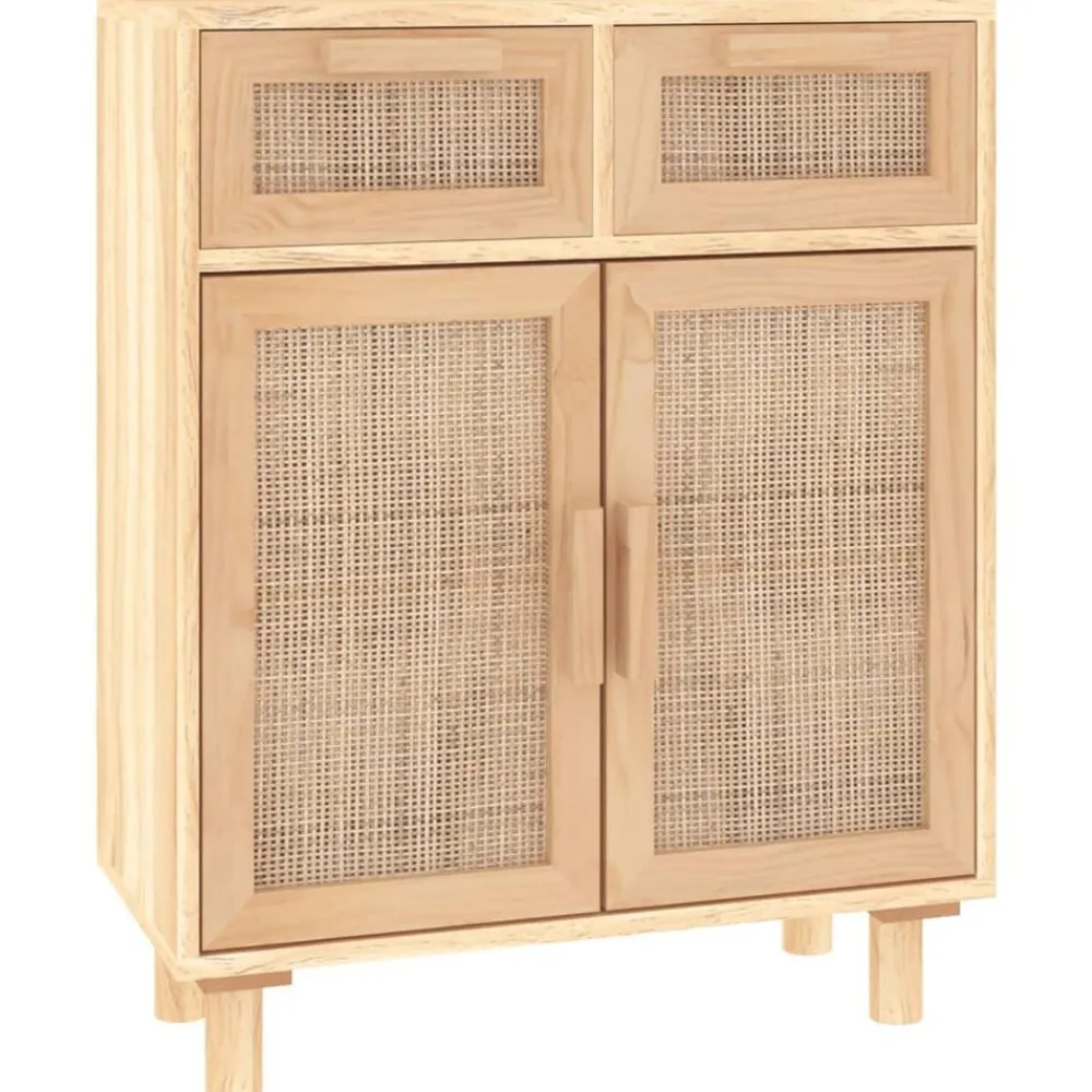 vidaXL Aparador marrón madera pino maciza y ratán natural 60x30x75 cm Marrón Hot