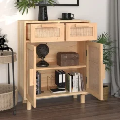 vidaXL Aparador marrón madera pino maciza y ratán natural 60x30x75 cm Marrón Hot