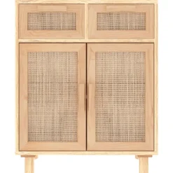 vidaXL Aparador marrón madera pino maciza y ratán natural 60x30x75 cm Marrón Hot