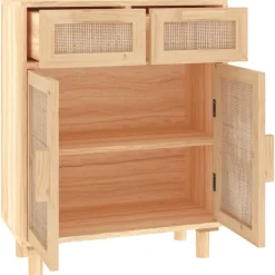 vidaXL Aparador marrón madera pino maciza y ratán natural 60x30x75 cm Marrón Hot