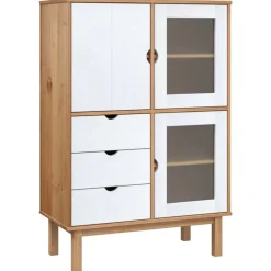 vidaXL Armarios Y Almacenamiento-Aparador OTTA madera maciza pino marrón y blanco 85x43x125 cm