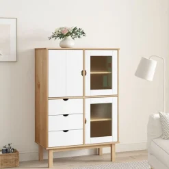 vidaXL Armarios Y Almacenamiento-Aparador OTTA madera maciza pino marrón y blanco 85x43x125 cm