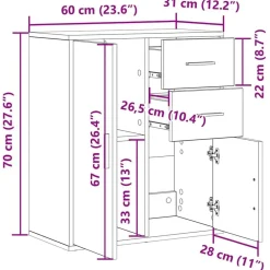 vidaXL Armarios Y Almacenamiento-Aparador Roble artesanal 60 x 31 x 70 cm Madera de ingeniería