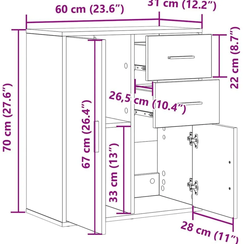 vidaXL Armarios Y Almacenamiento-Aparador Roble artesanal 60 x 31 x 70 cm Madera de ingeniería