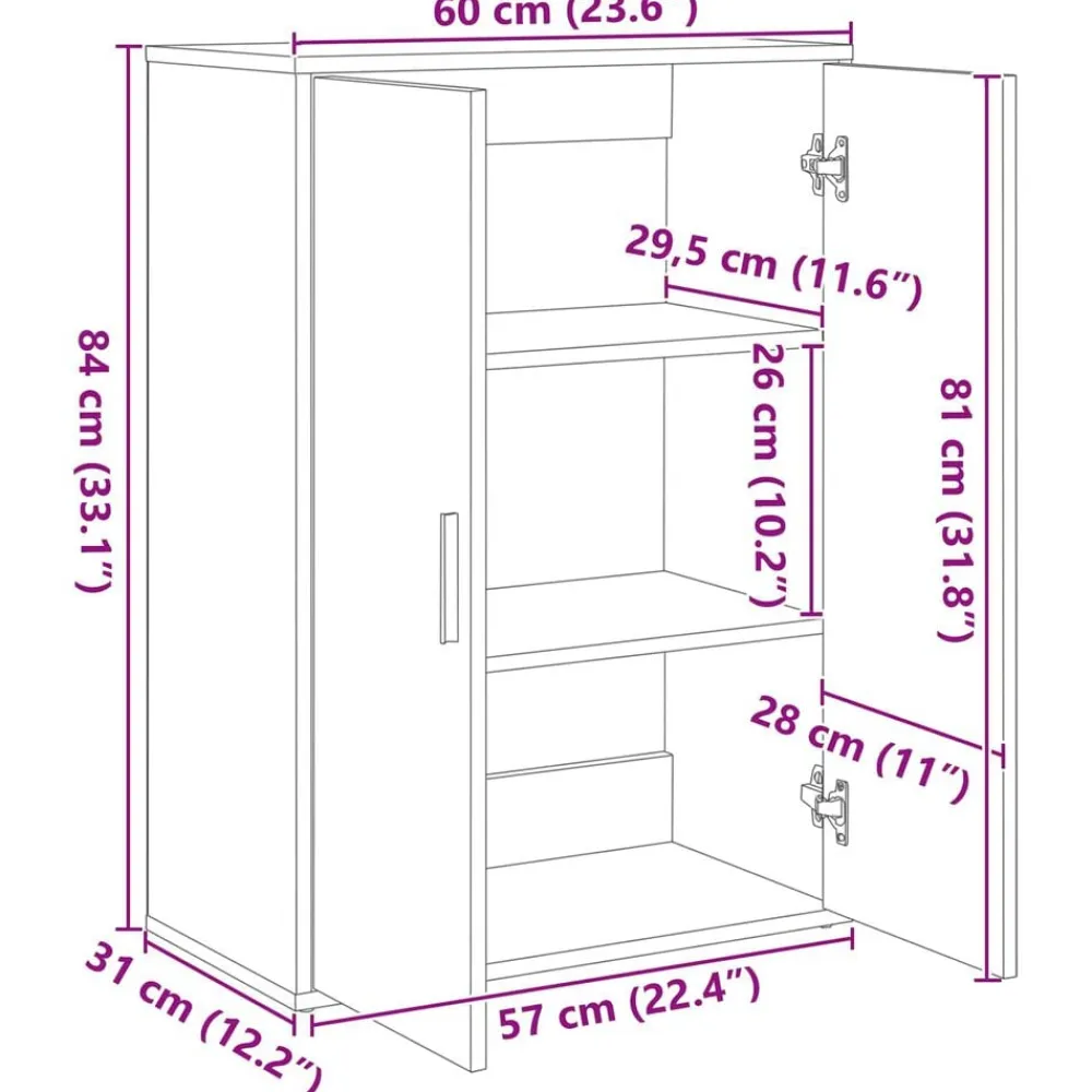 vidaXL Armarios Y Almacenamiento-Aparador Roble artesanal 60 x 31 x 84 cm Madera de ingeniería
