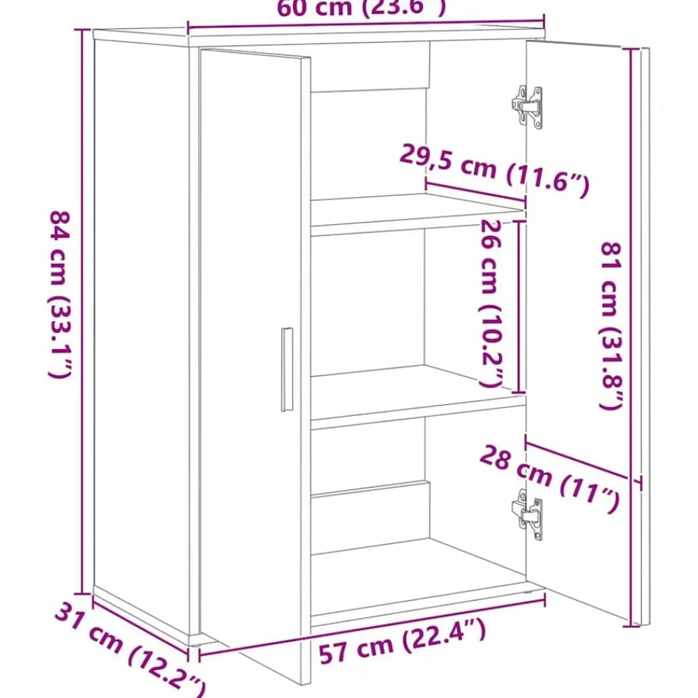 vidaXL Armarios Y Almacenamiento-Aparador Roble artesanal 60 x 31 x 84 cm Madera de ingeniería