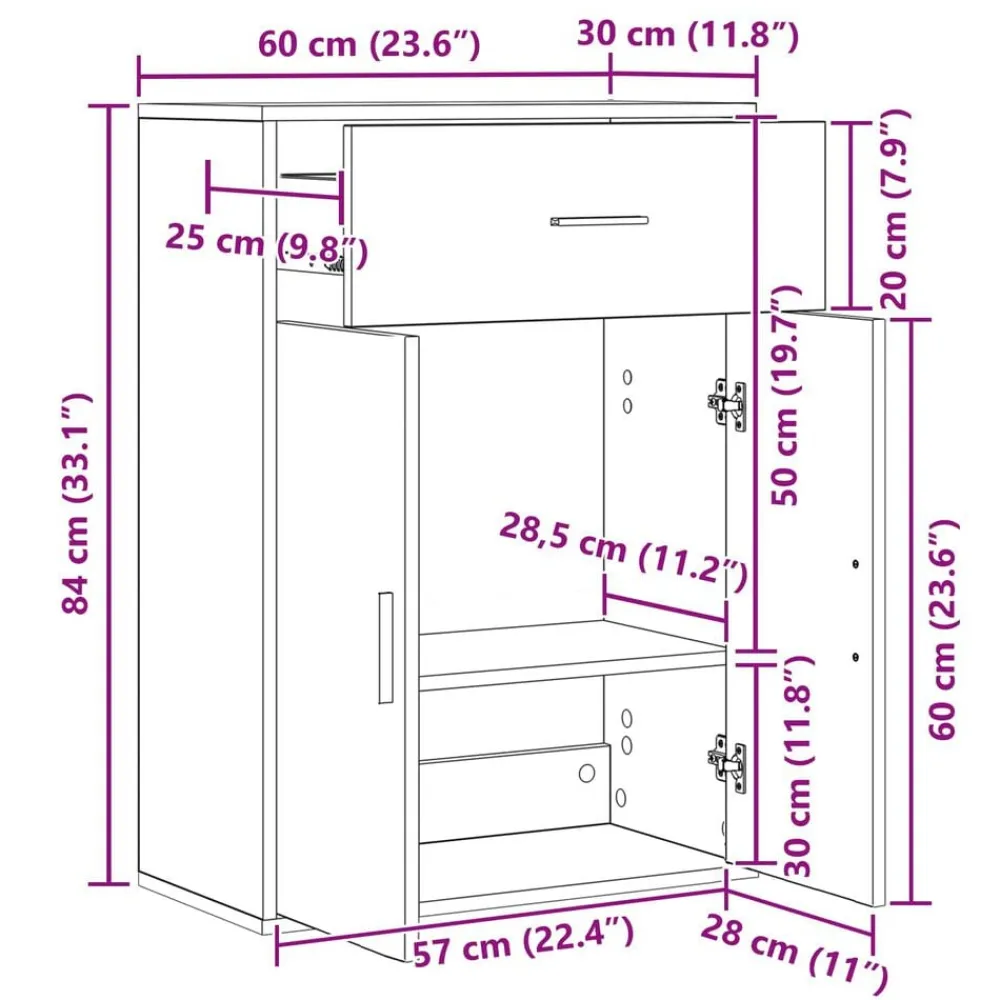 vidaXL Armarios Y Almacenamiento-Aparador 60 x 30 x 84 cm Madera de ingeniería