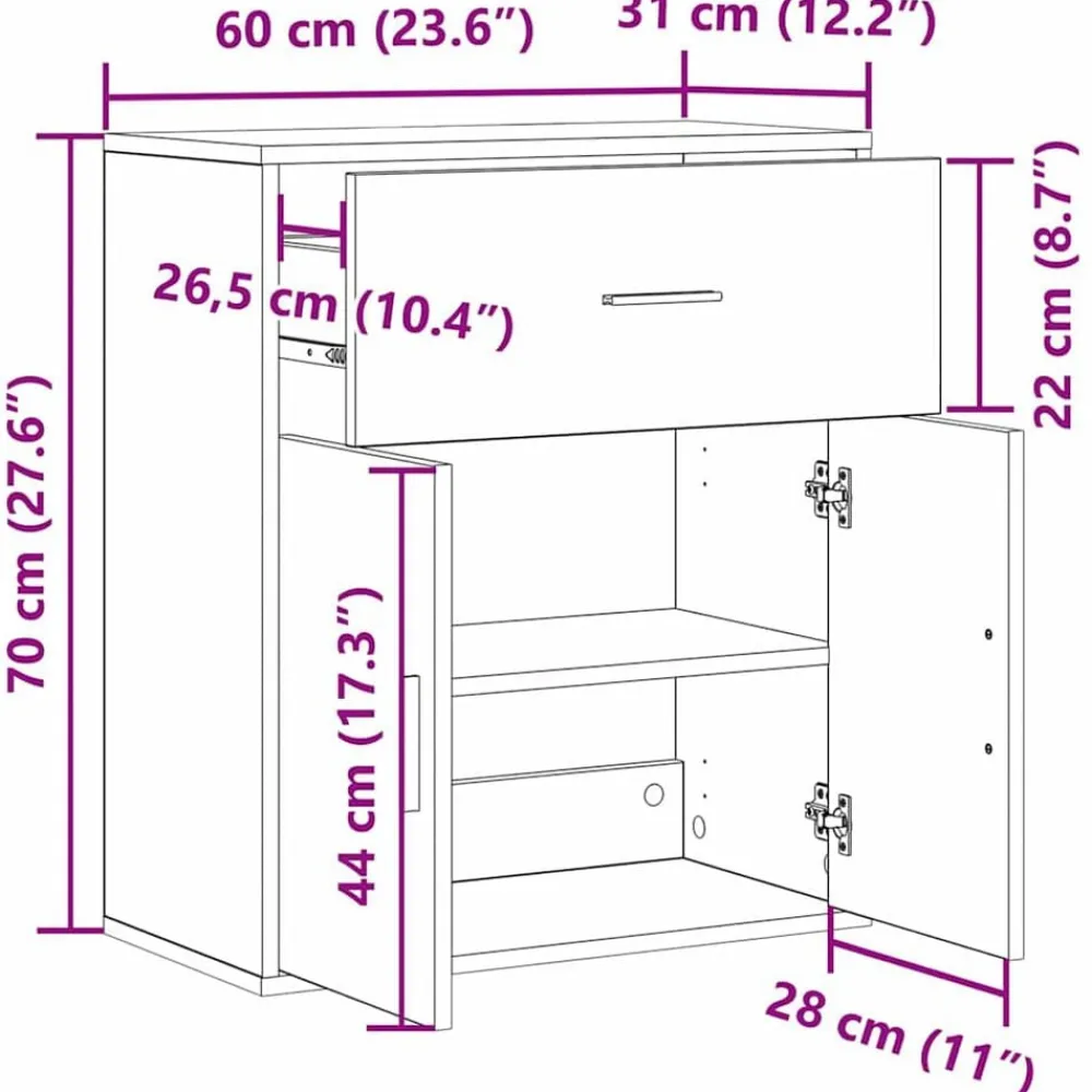 vidaXL Armarios Y Almacenamiento-Aparador 60 x 31 x 70 cm Madera de ingeniería