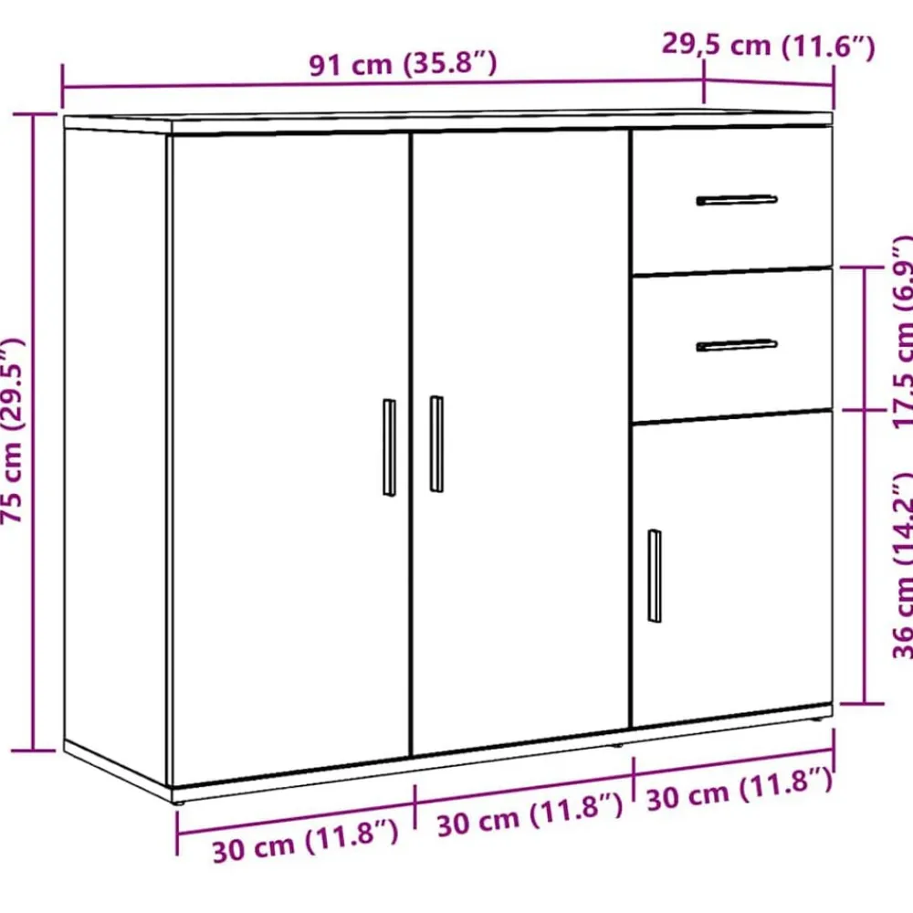 vidaXL Armarios Y Almacenamiento-Aparador 91x29,5x75 cm Madera de Ingeniería