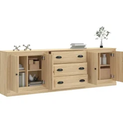 vidaXL Armarios Y Almacenamiento-Aparadores 3 piezas madera contrachapada color