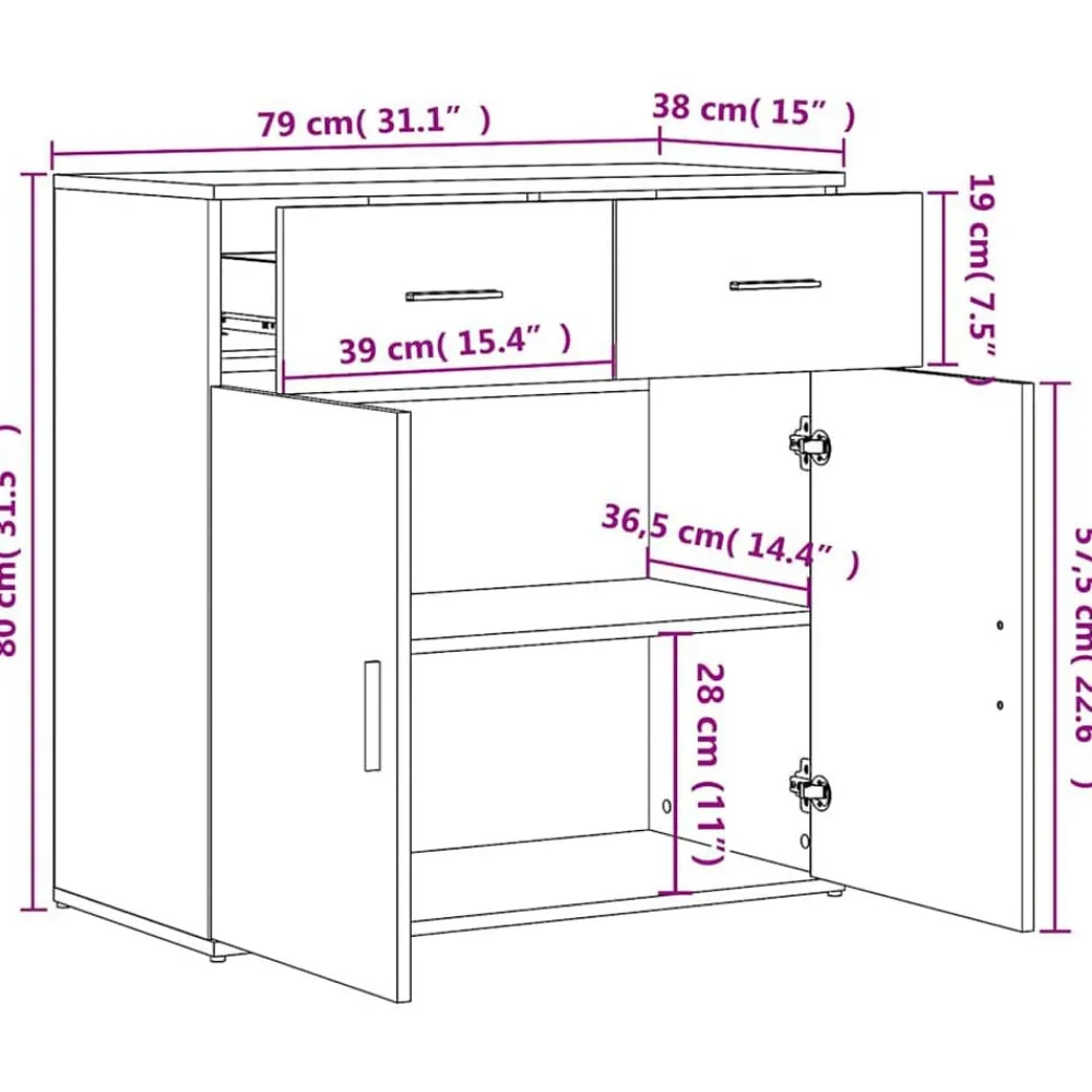 vidaXL Armarios Y Almacenamiento-Aparadores 2 uds madera de ingeniería 79x38x80 cm