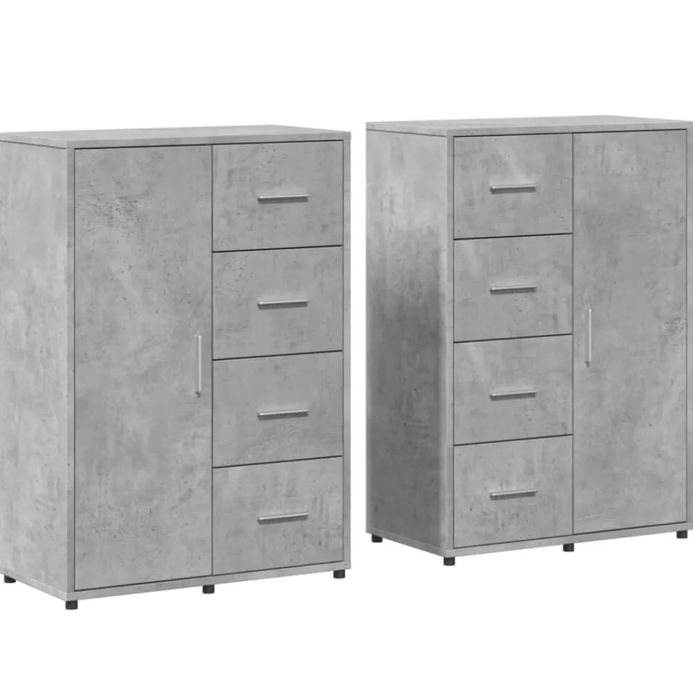 vidaXL Armarios Y Almacenamiento-Aparadores 2 uds madera de ingeniería gris hormigón 60x31x84 cm