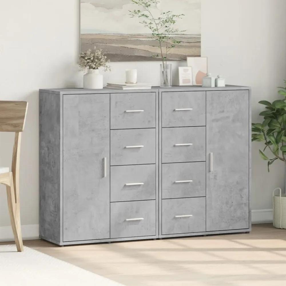 vidaXL Armarios Y Almacenamiento-Aparadores 2 uds madera de ingeniería gris hormigón 60x31x84 cm