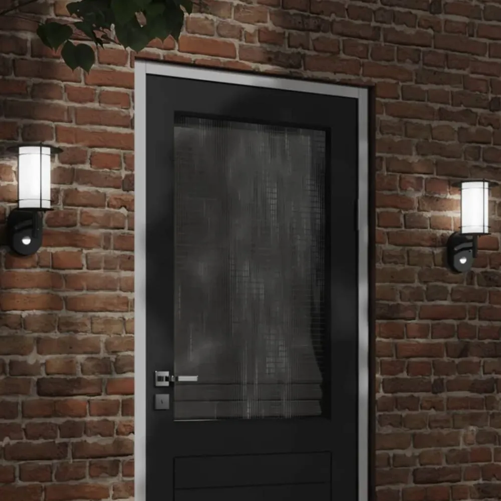 vidaXL Aplique de exterior con sensor acero inoxidable Negro New