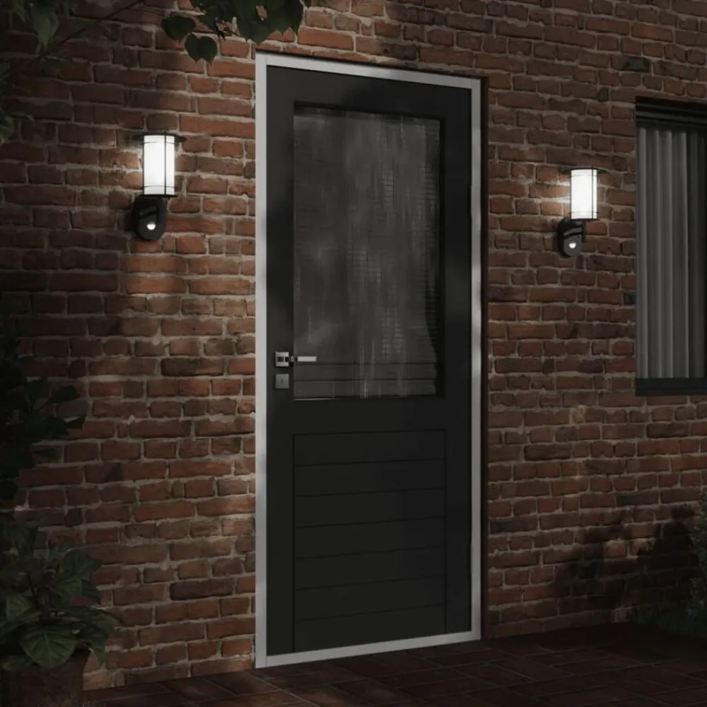 vidaXL Aplique de exterior con sensor acero inoxidable Negro New