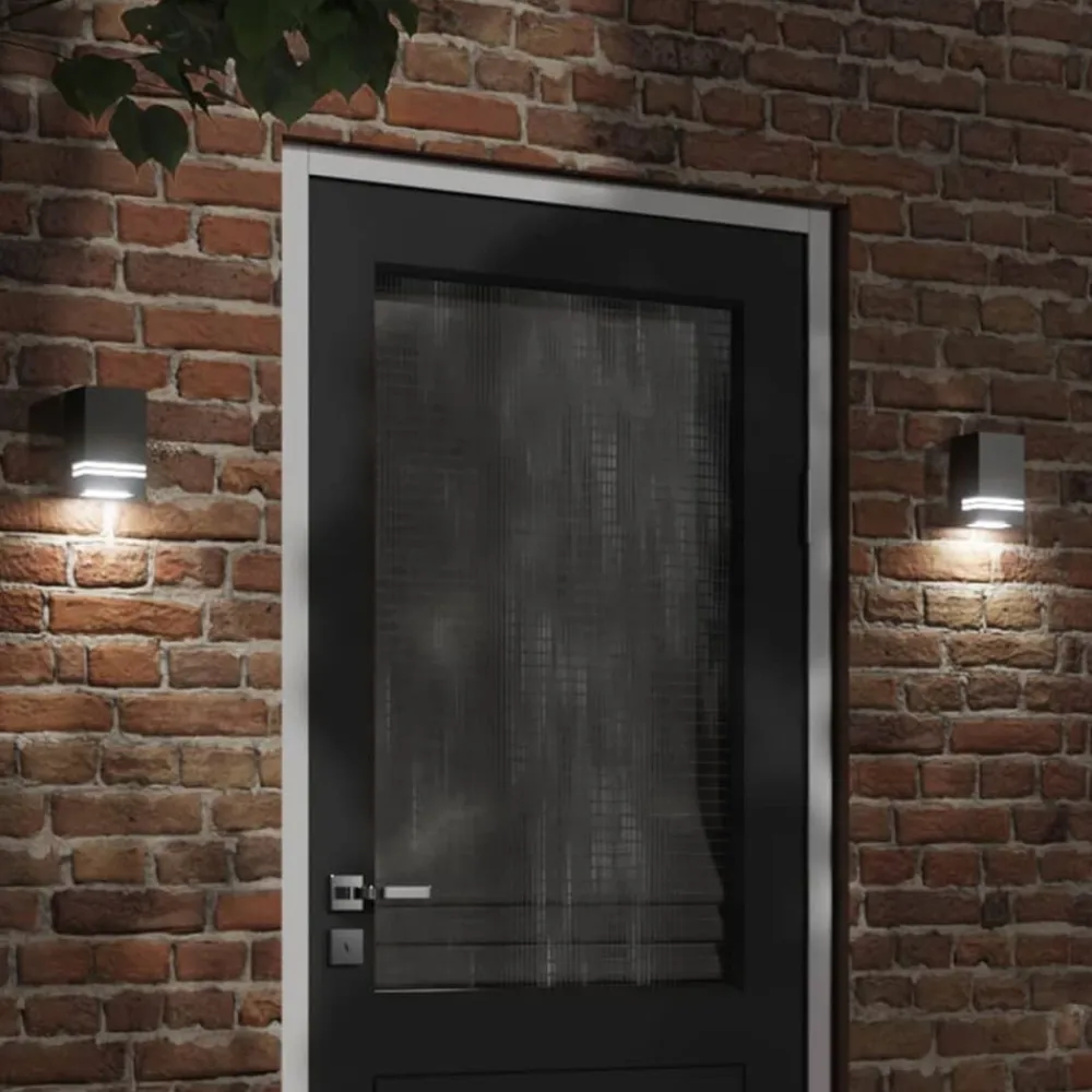 vidaXL Apliques de exterior 2 unidades acero inoxidable Negro Hot