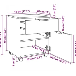 vidaXL Armarios Y Almacenamiento-Archivador ruedas madera contrachapada roble Sonoma 45x38x54 cm