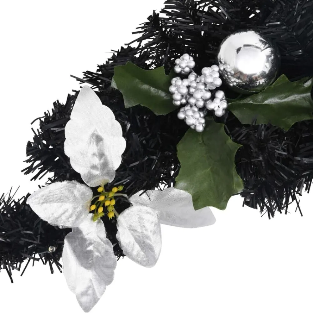 vidaXL Arco de Navidad con luces LED negro 90 cm PVC Negro y plateado Discount