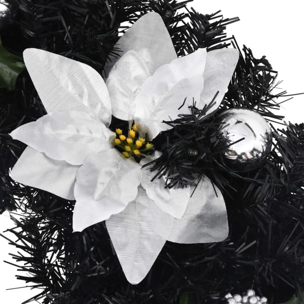vidaXL Arco de Navidad con luces LED negro 90 cm PVC Negro y plateado Discount