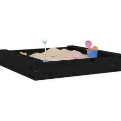 vidaXL Arenero con asientos cuadrado madera maciza de Pino negro Best