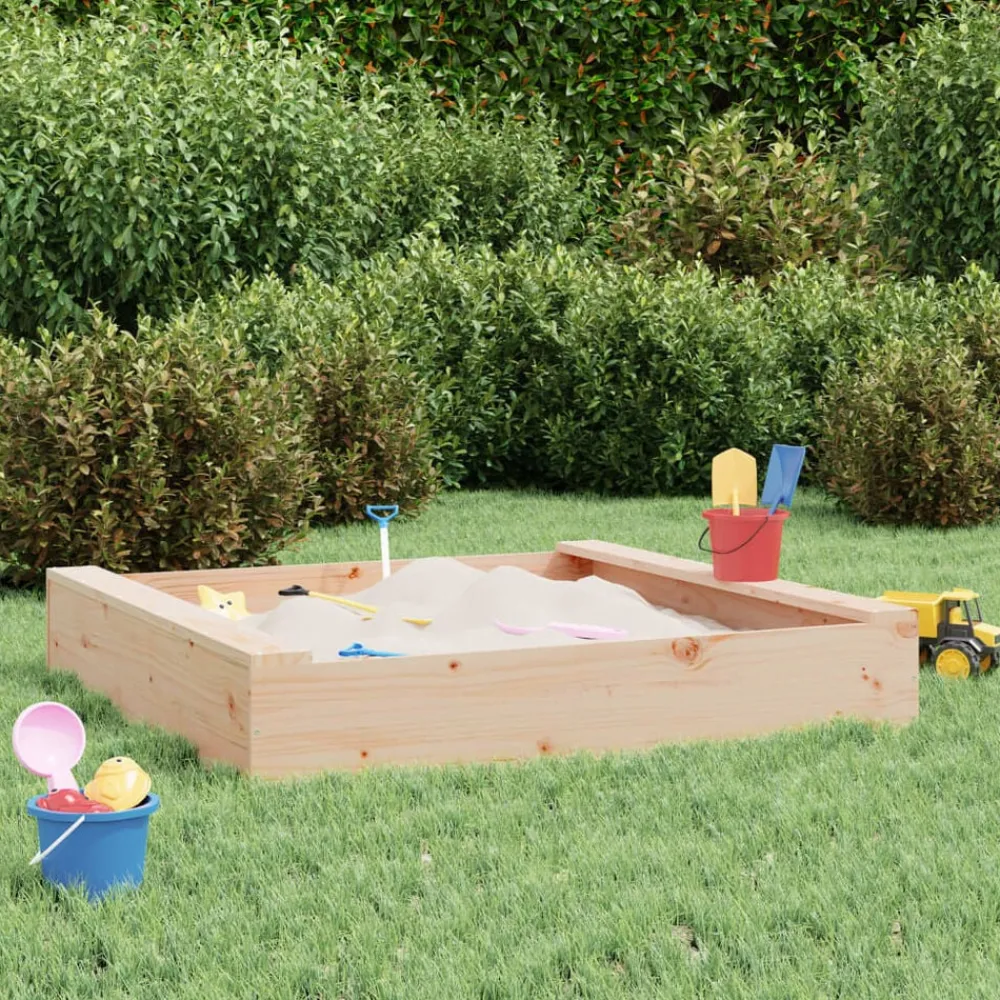 vidaXL Estructuras Para Juegos Al Aire Libre-Arenero con asientos cuadrado madera maciza de pino