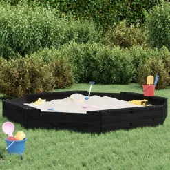 vidaXL Arenero con asientos octógono madera maciza de Pino negro Discount