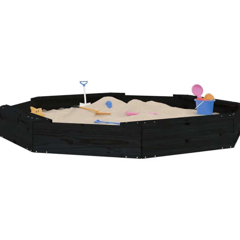 vidaXL Arenero con asientos octógono madera maciza de Pino negro Discount