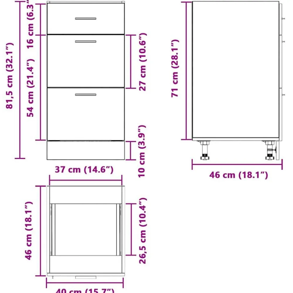vidaXL Armarios Y Almacenamiento-Armario bajo "Lyon" Gris Hormigón 40x46x81,5 cm Madera de ingeniería