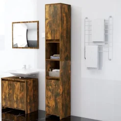 vidaXL Armario baño madera contrachapada 30x30x183,5cm Roble ahumado Hot