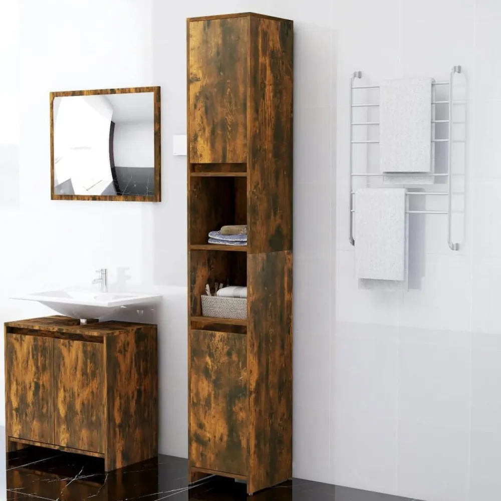 vidaXL Armario baño madera contrachapada 30x30x183,5cm Roble ahumado Hot