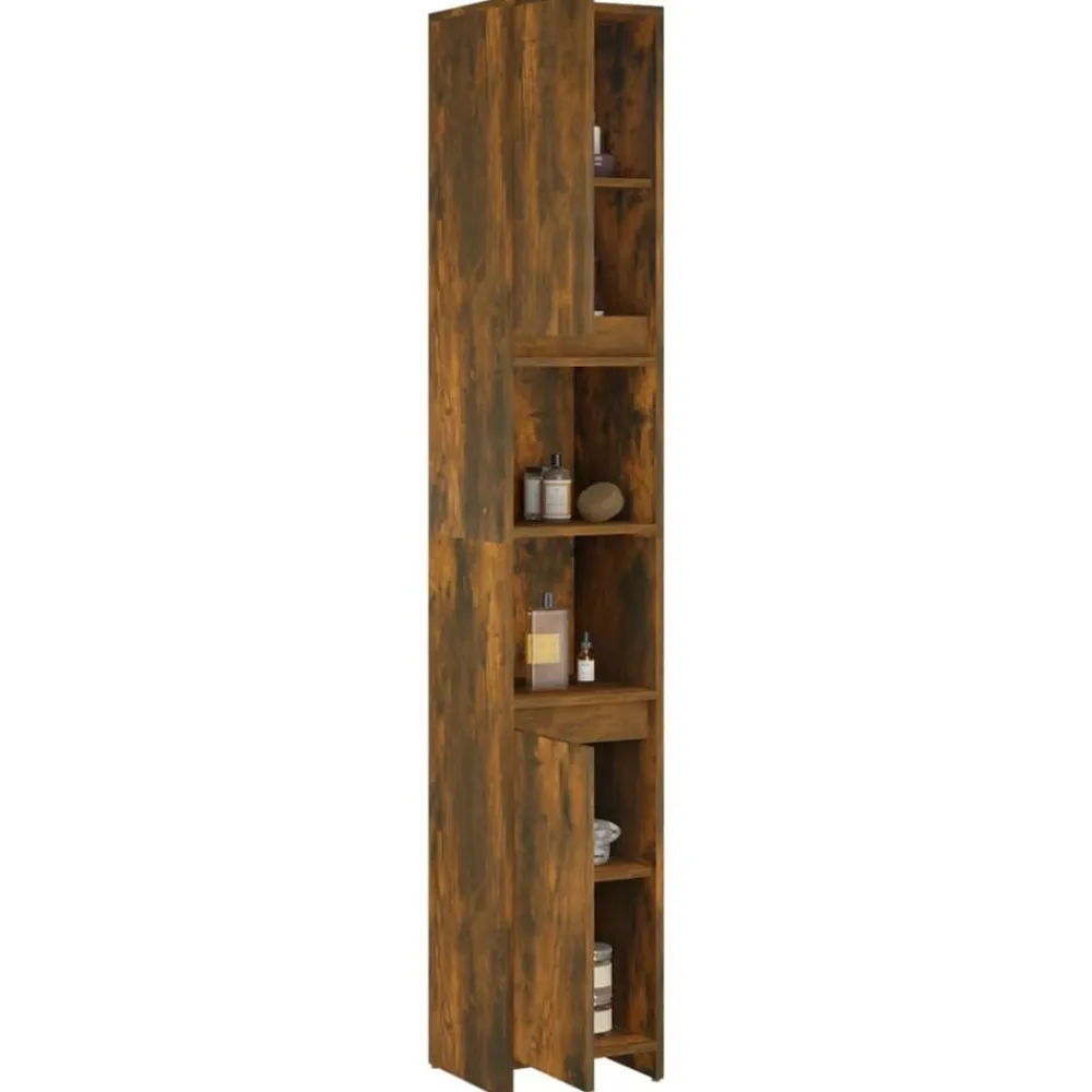 vidaXL Armario baño madera contrachapada 30x30x183,5cm Roble ahumado Hot