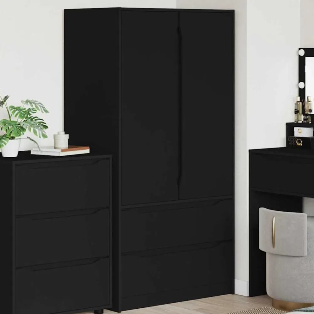vidaXL Armario con cajón 79,5 x 49 x 156 cm Madera de ingeniería Negro Outlet