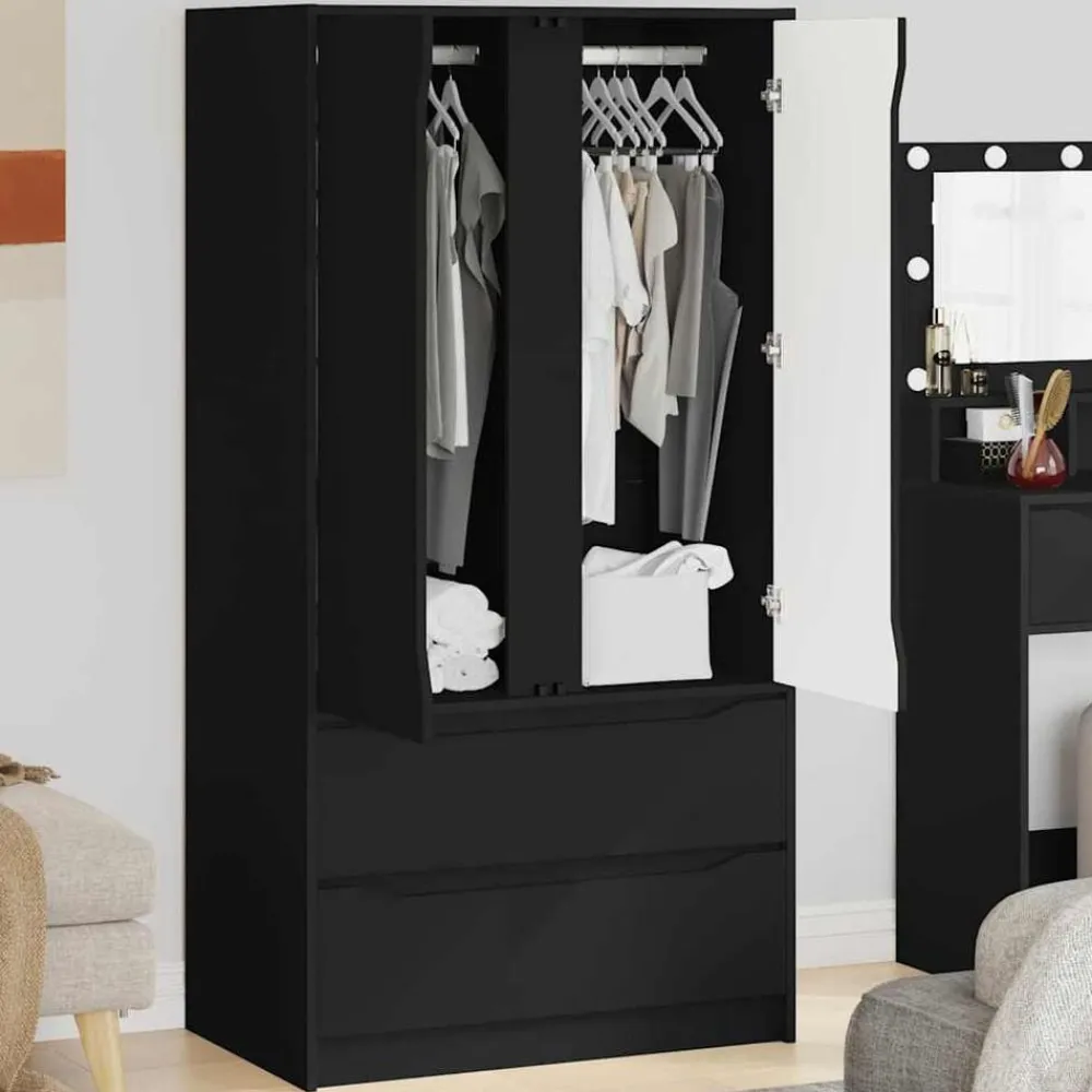 vidaXL Armario con cajón 79,5 x 49 x 156 cm Madera de ingeniería Negro Outlet