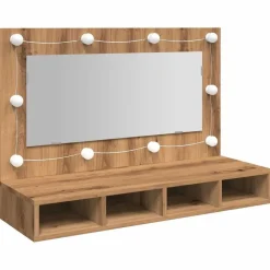 vidaXL Armarios Y Almacenamiento-Armario con espejo y LED Roble Artesano 90x31,5x62 cm