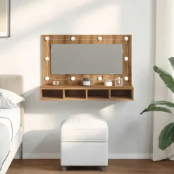 vidaXL Armarios Y Almacenamiento-Armario con espejo y LED Roble Artesano 90x31,5x62 cm