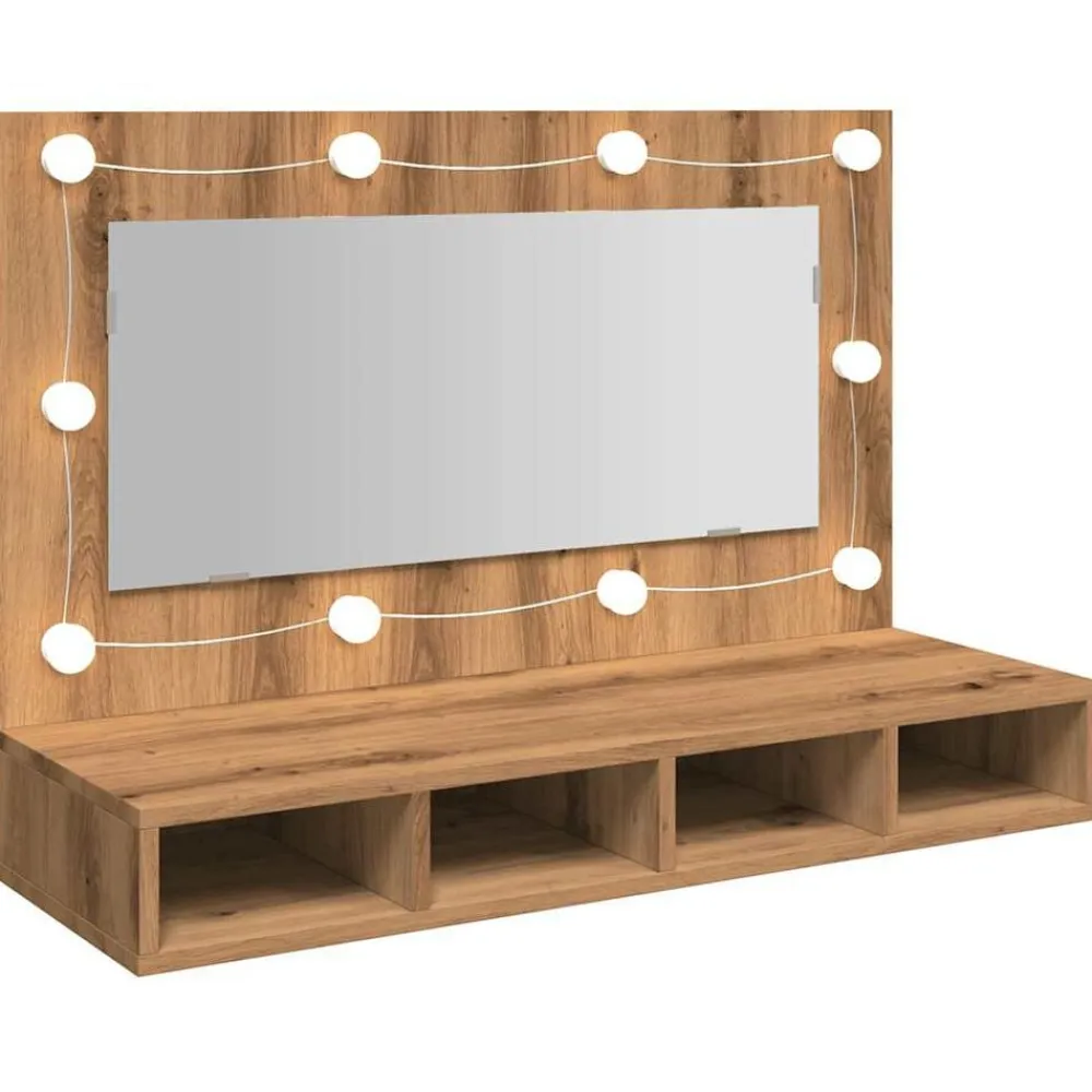 vidaXL Armarios Y Almacenamiento-Armario con espejo y LED Roble Artesano 90x31,5x62 cm