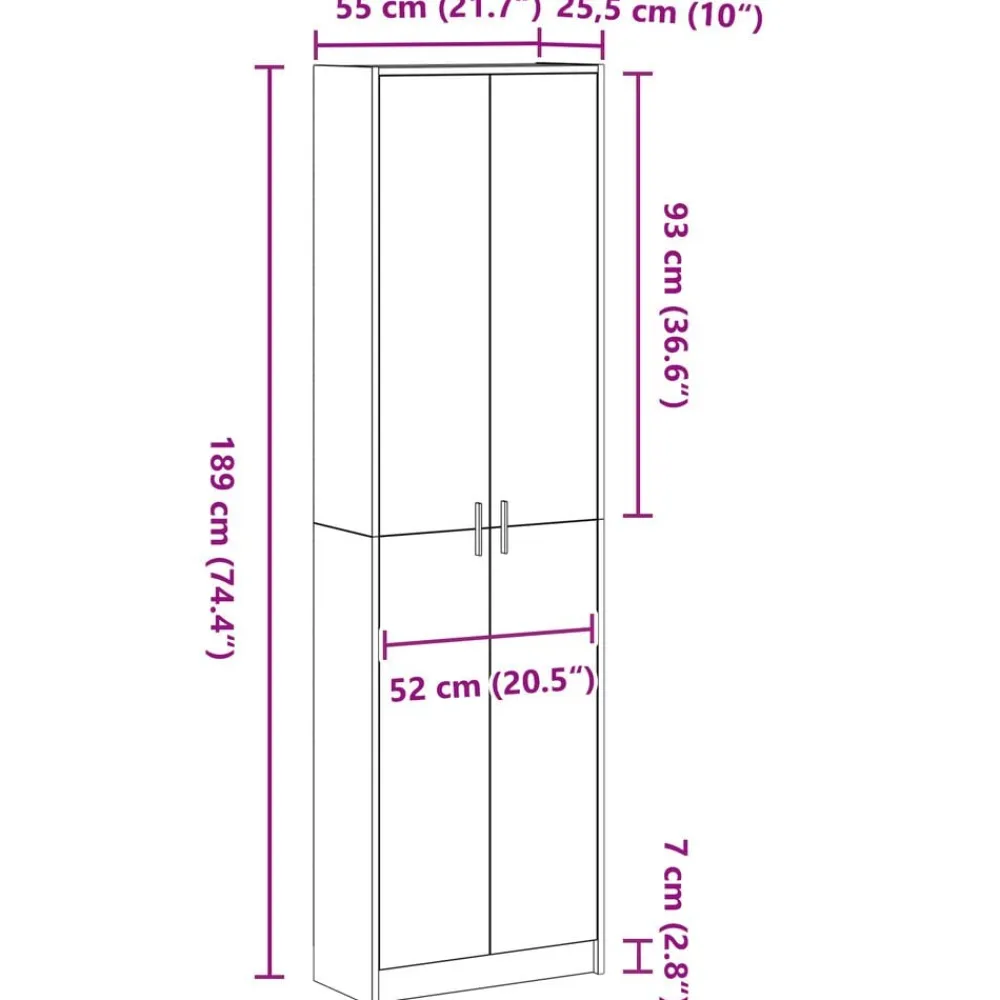 vidaXL Armario con estante 55 x 25 x 189 cm Madera de ingeniería White Best