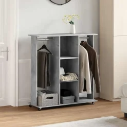 vidaXL Productos Del Hogar-Armario con ruedas madera ingeniería gris hormigón 102x38x110cm