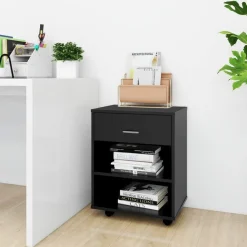 vidaXL Armario con ruedas madera contrachapada 46x36x59 cm Negro New