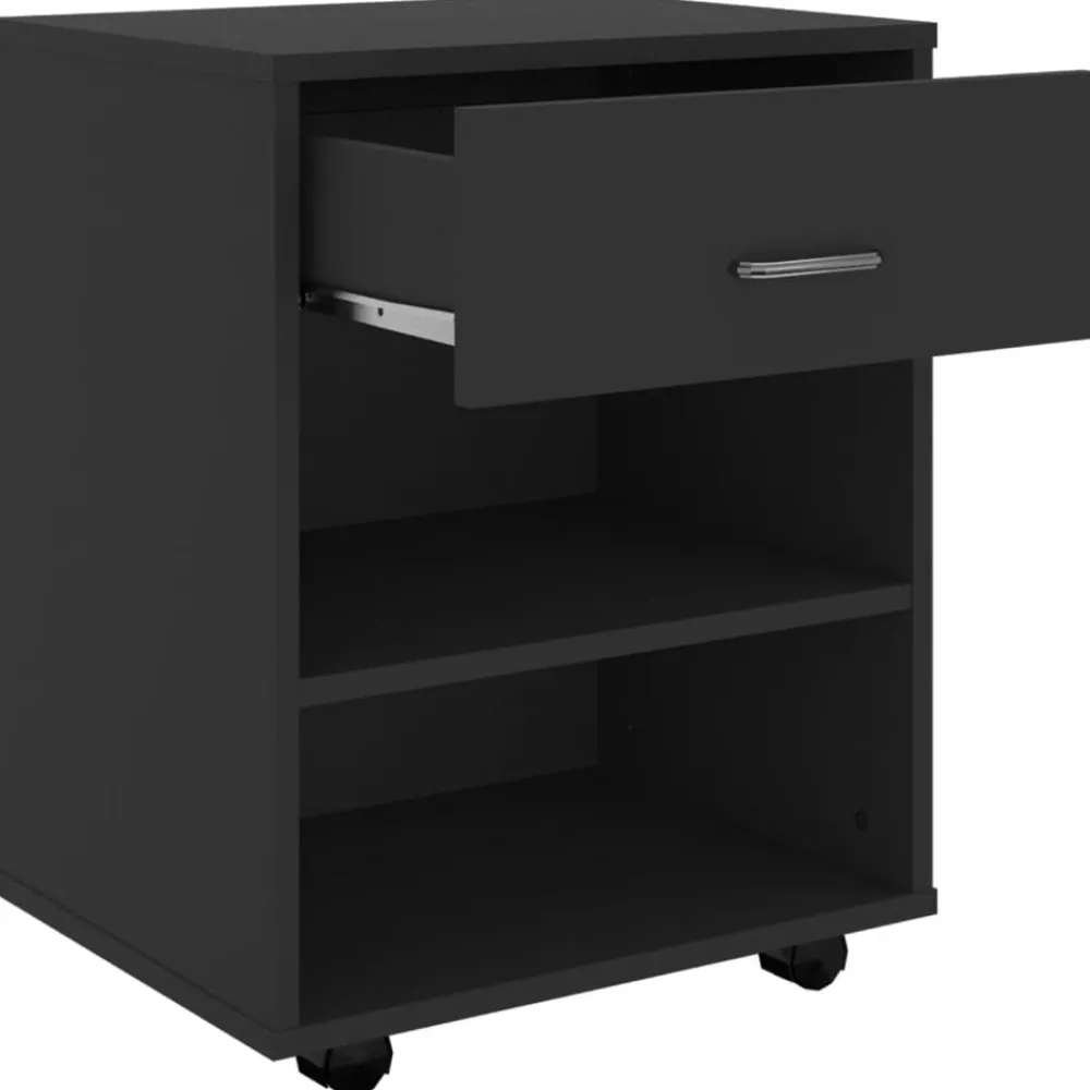vidaXL Armario con ruedas madera contrachapada 46x36x59 cm Negro New