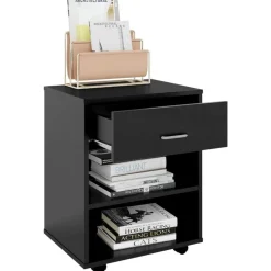 vidaXL Armario con ruedas madera contrachapada 46x36x59 cm Negro New
