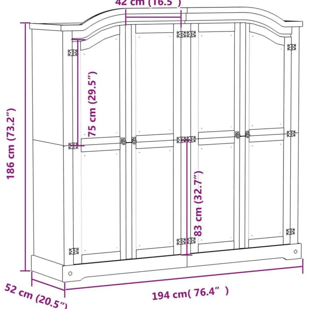 vidaXL Armarios Y Almacenamiento-Armario Corona madera maciza de pino 194x52x186 cm